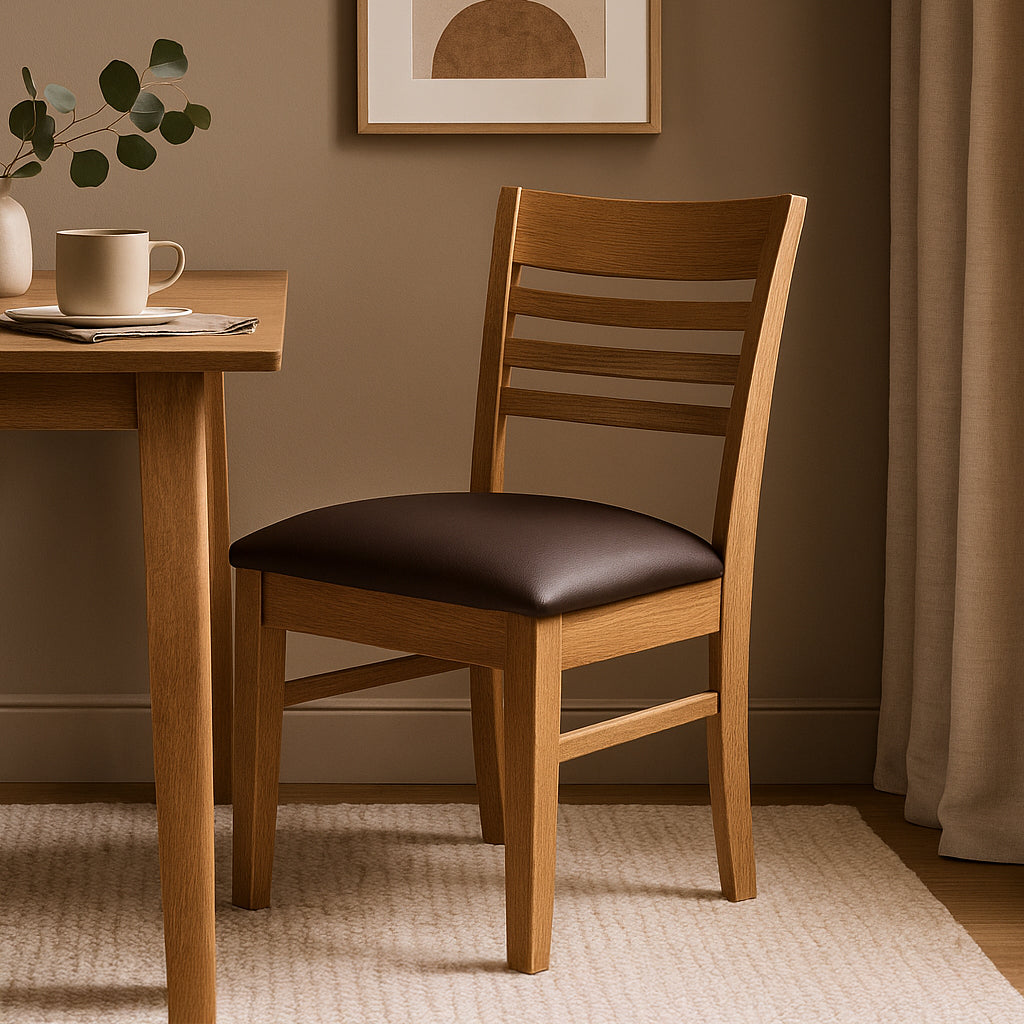 Florence Dining Chair-New English Stain with Coffee Bean Vinyl Seat