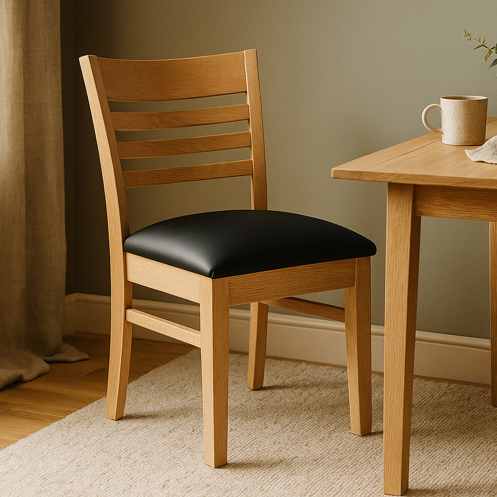 Florence Dining Chair-New English Stain with Black Vinyl Seat