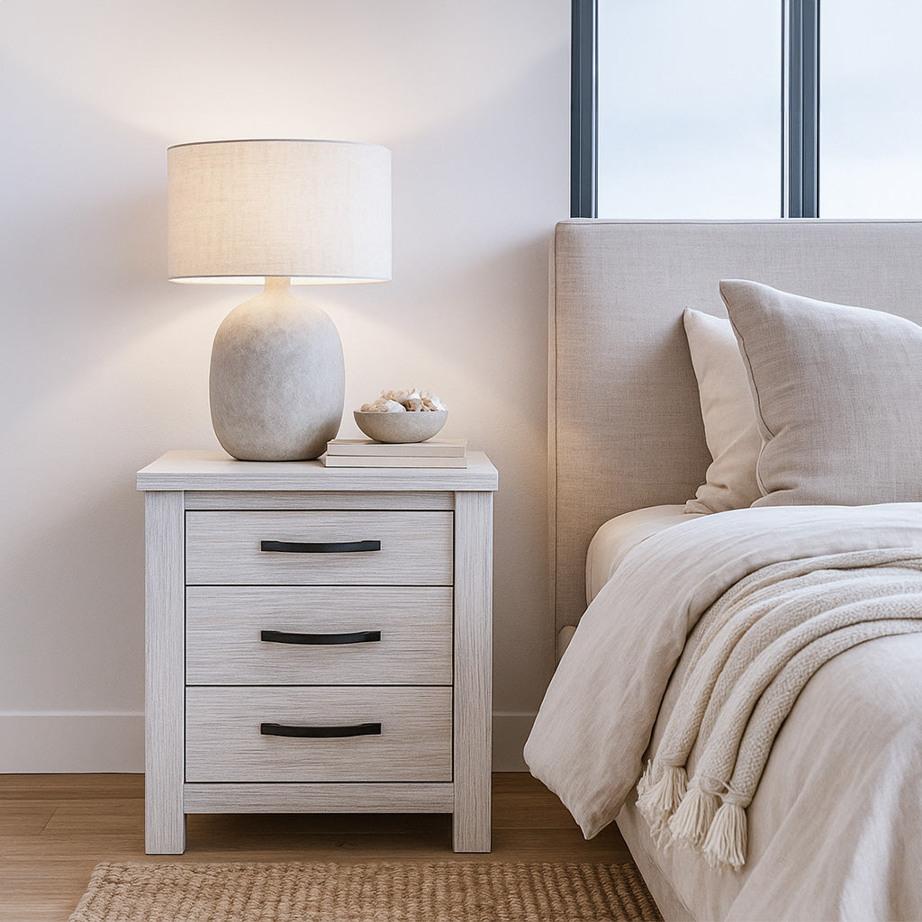 Florida 3 Drawer Bedside-White Wash