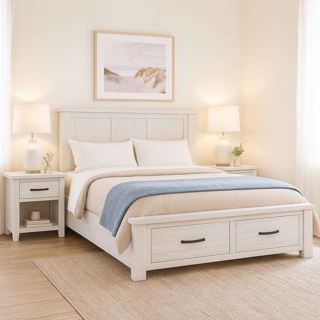 Florida Queen Bed with Storage-White Wash