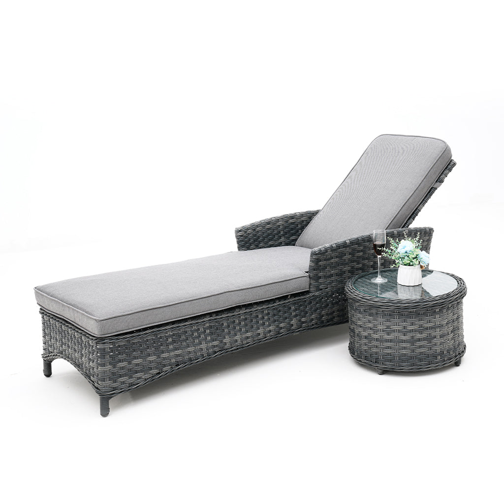Fremont Sunlounge with Side Table Castle Grey Wicker Grey Cushion