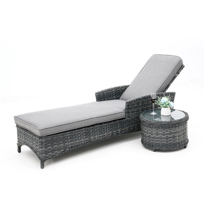 Fremont Sunlounge with Side Table Castle Grey Wicker Grey Cushion