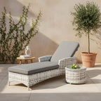 Fremont Sunlounge with Side Table Zen White Wicker Grey Cushion