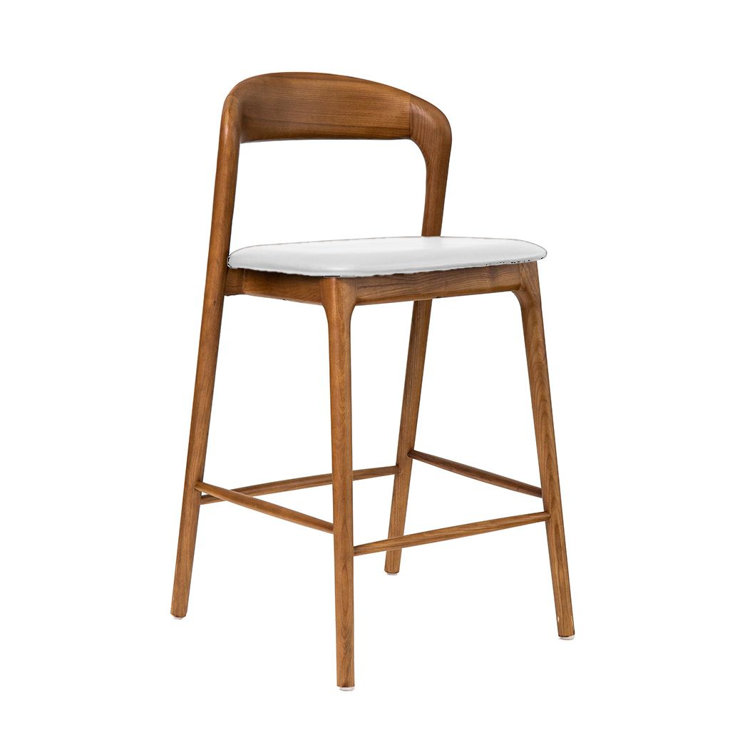 Shannen Bar Chair-Walnut Frame with White PU Seat