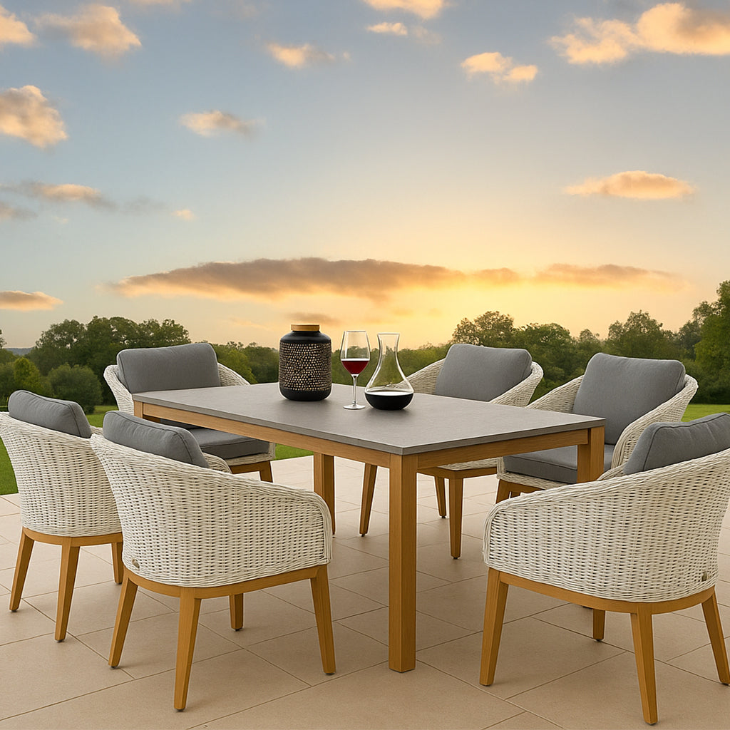 Park Orchards 7PC Dining White Frame Light Grey Cushion