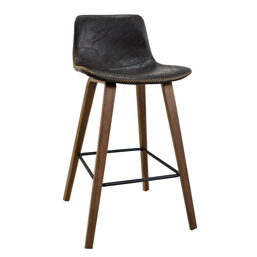 Levy Bar Stool-Walnut Veneer Frame with Antique Black PU