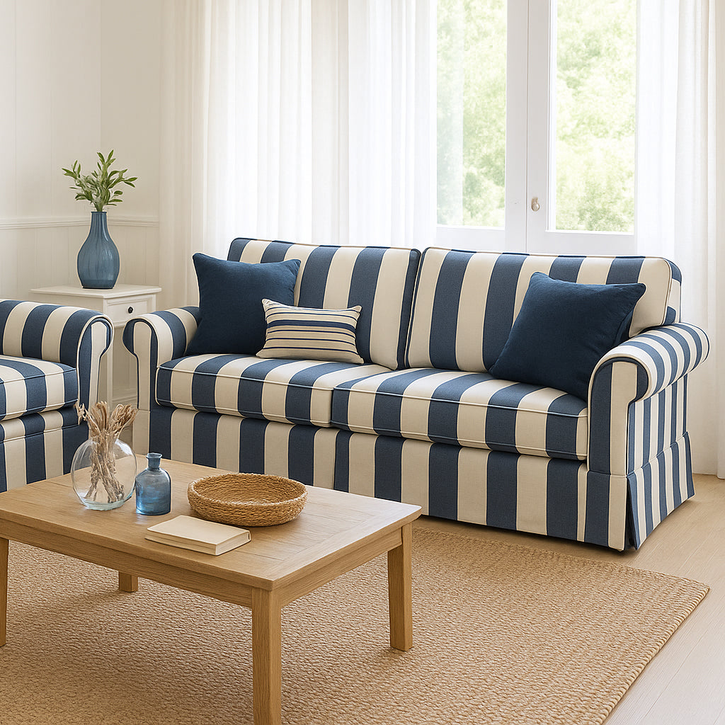 Hamptons 3 Seater Fabric Sofa-Royal