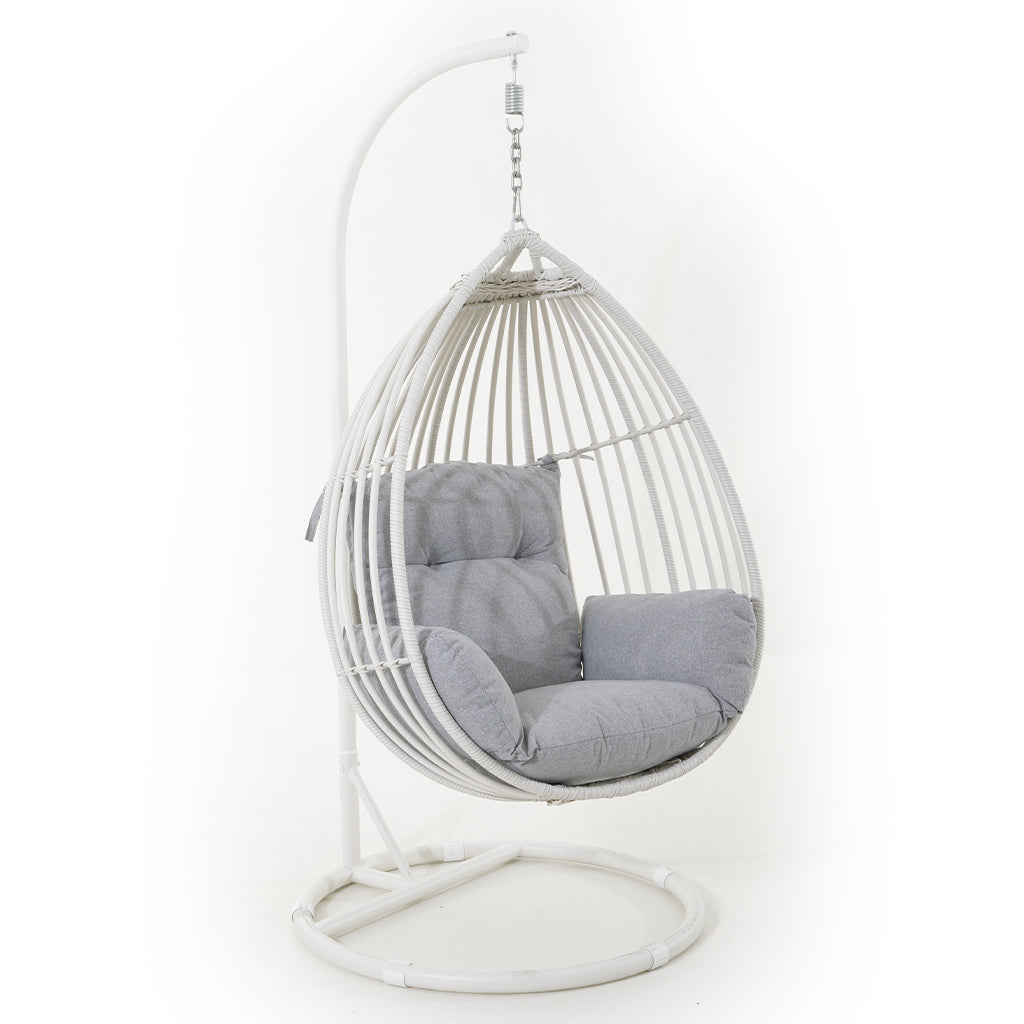 Park Orchards Hanging Chair White Frame Light Grey Cushion