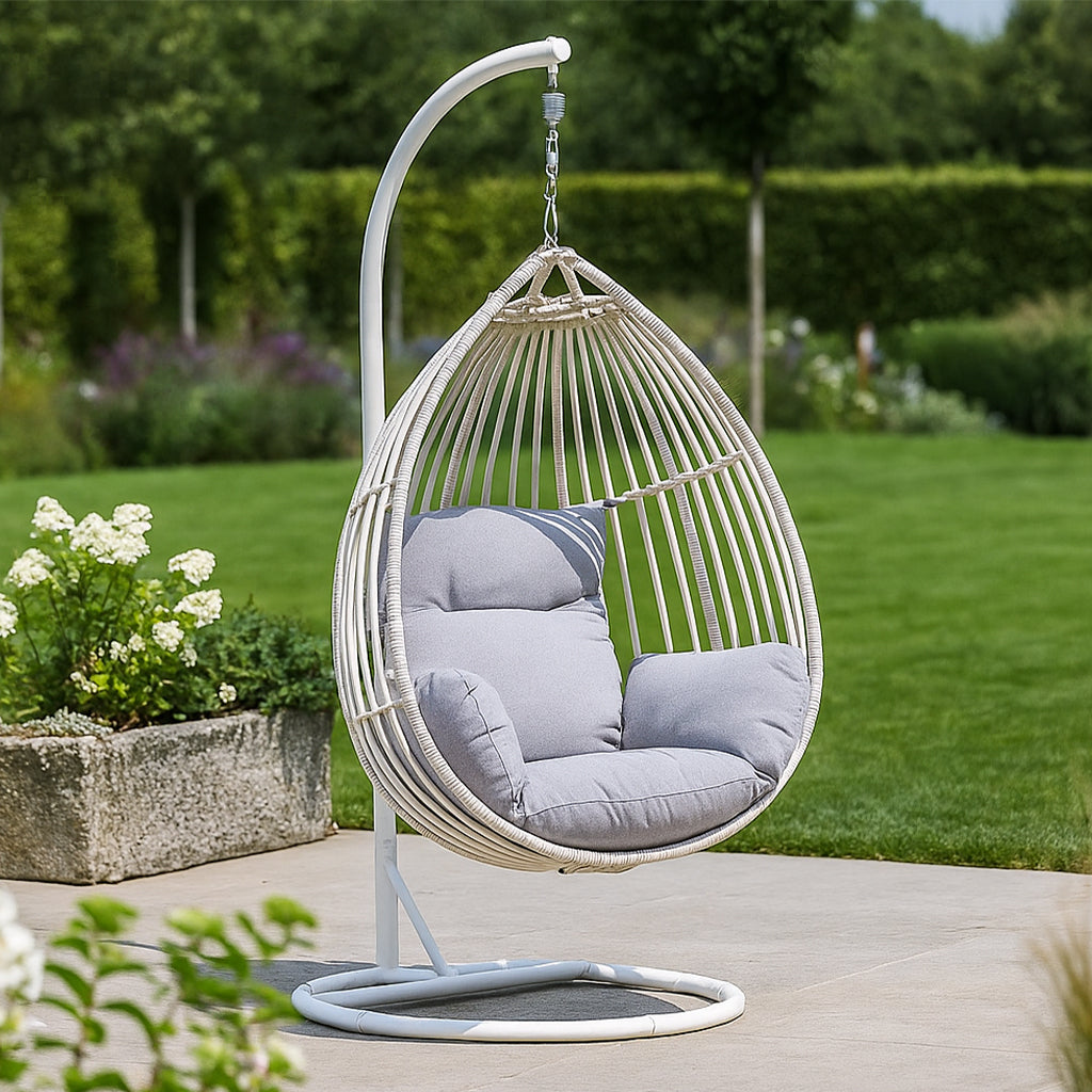 Park Orchards Hanging Chair White Frame Light Grey Cushion