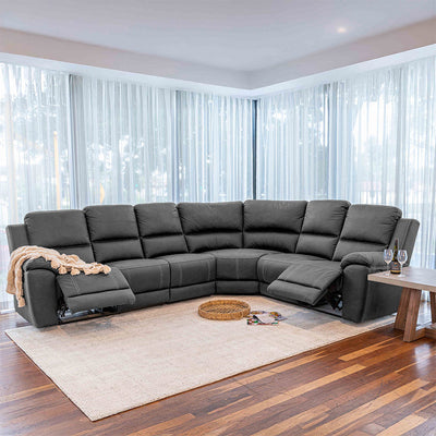 Harlee 6 Seater Fabric Corner Modular Sofa with End Power Recliners-Anchor hover image