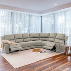 Harlee 6 Seater Fabric Corner Modular Sofa with End Manual Recliners-Mist