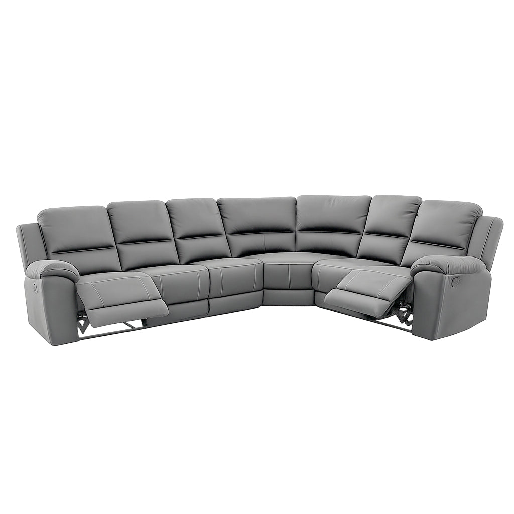 Harlee 6 Seater Fabric Corner Modular Sofa with End Power Recliners-Shadow