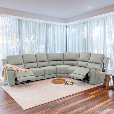 Harlee 6 Seater Fabric Corner Modular Sofa with End Power Recliners-Shadow hover image
