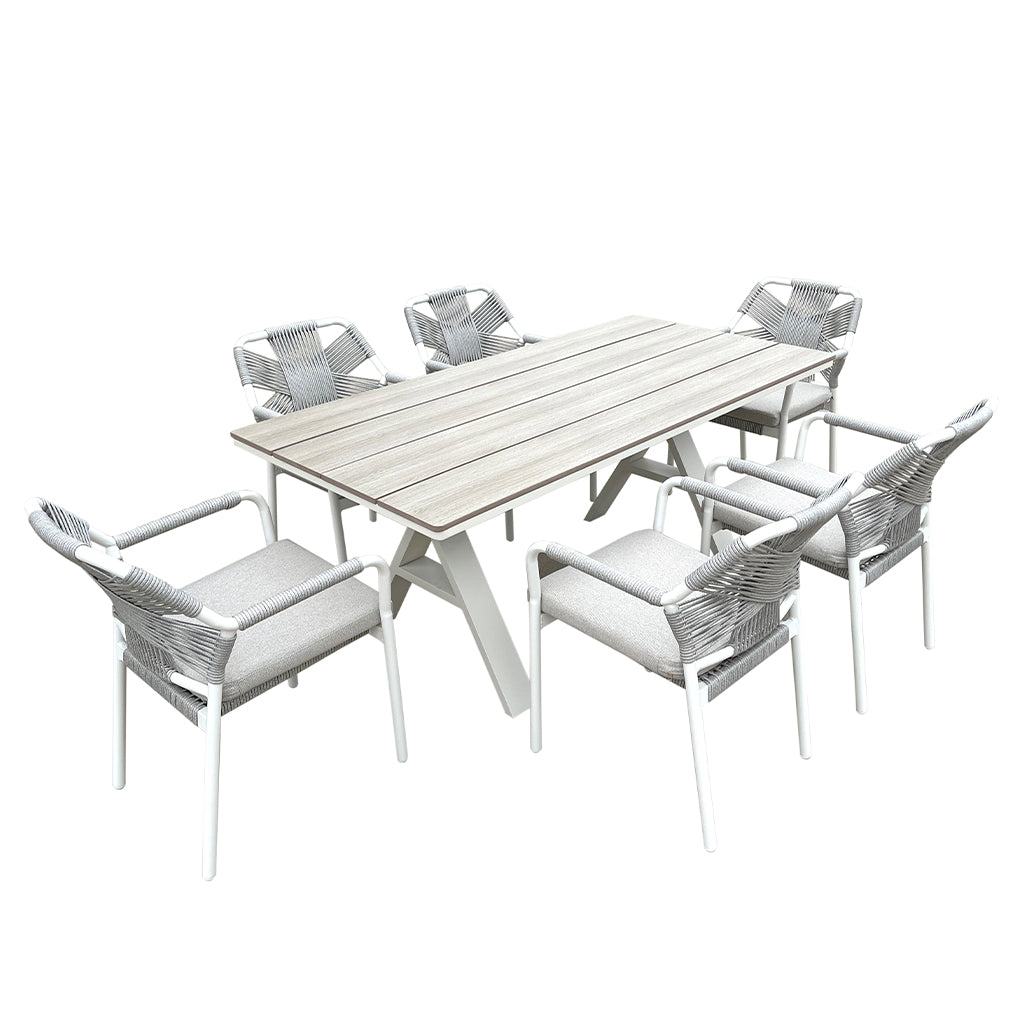 Havana 7 Piece Outdoor Dining Set-Pearl White