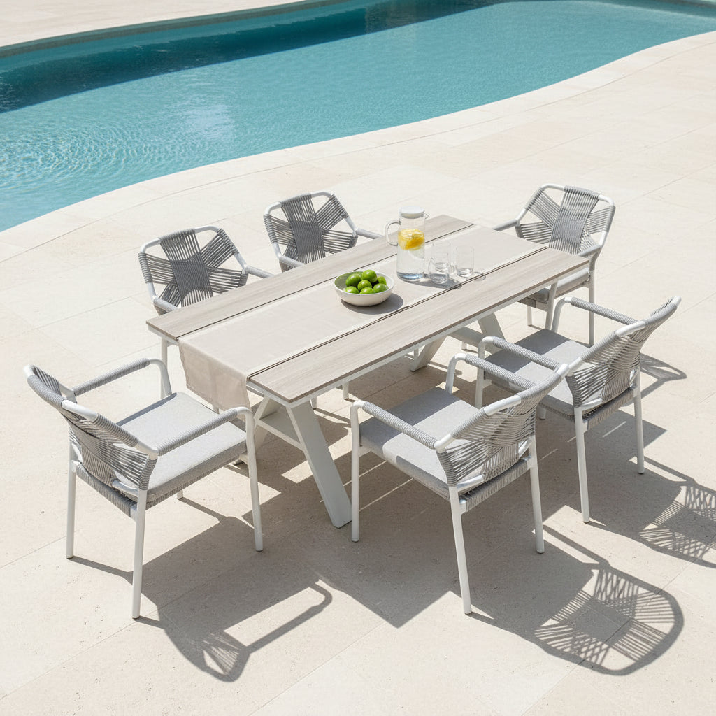 Havana 7 Piece Outdoor Dining Set-Pearl White