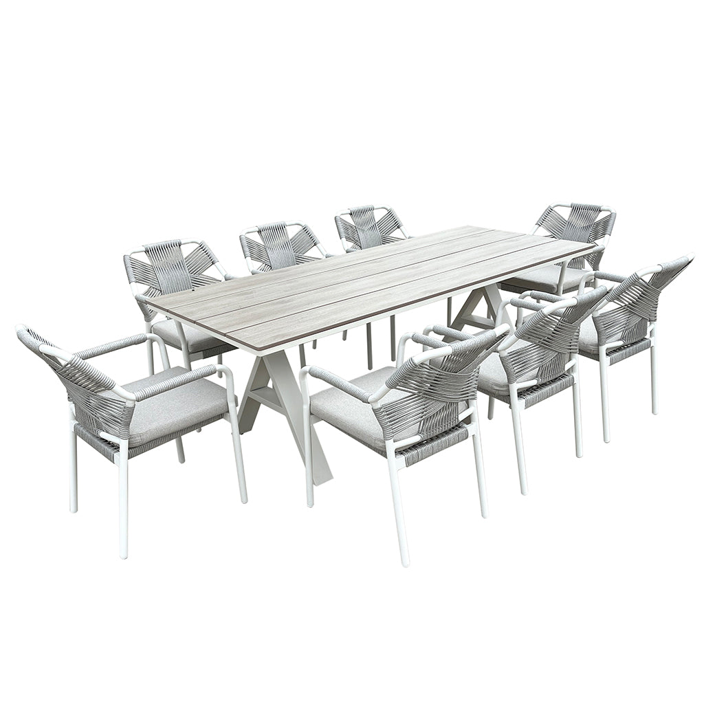 Havana 9 Piece Outdoor Dining Set-Pearl White