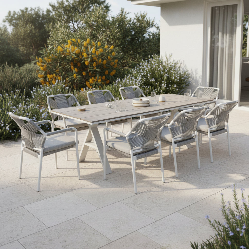 Havana 9 Piece Outdoor Dining Set-Pearl White