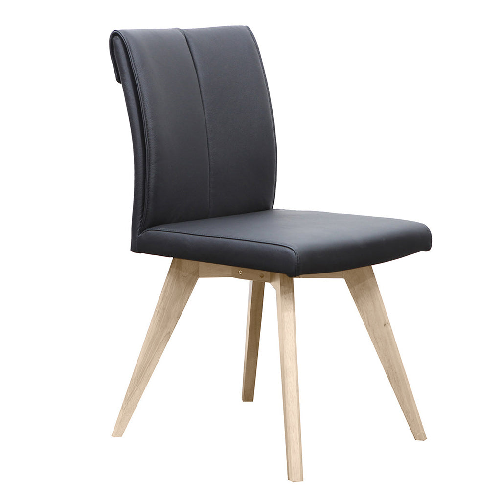 Hendriks Leather Dining Chair-Black Leather with Raw Base