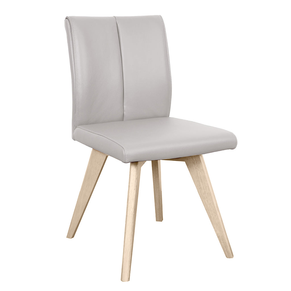 Hendriks Leather Dining Chair-Light Grey Leather with Raw Base