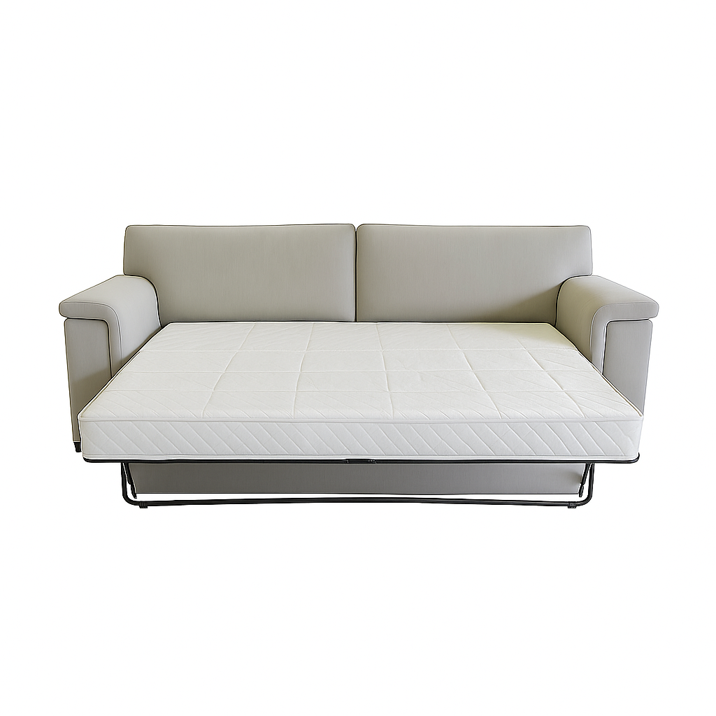 Hudson 2.5 Seater Fabric Double Sofa Bed-Innerspring Standard Mattress in Alabaster