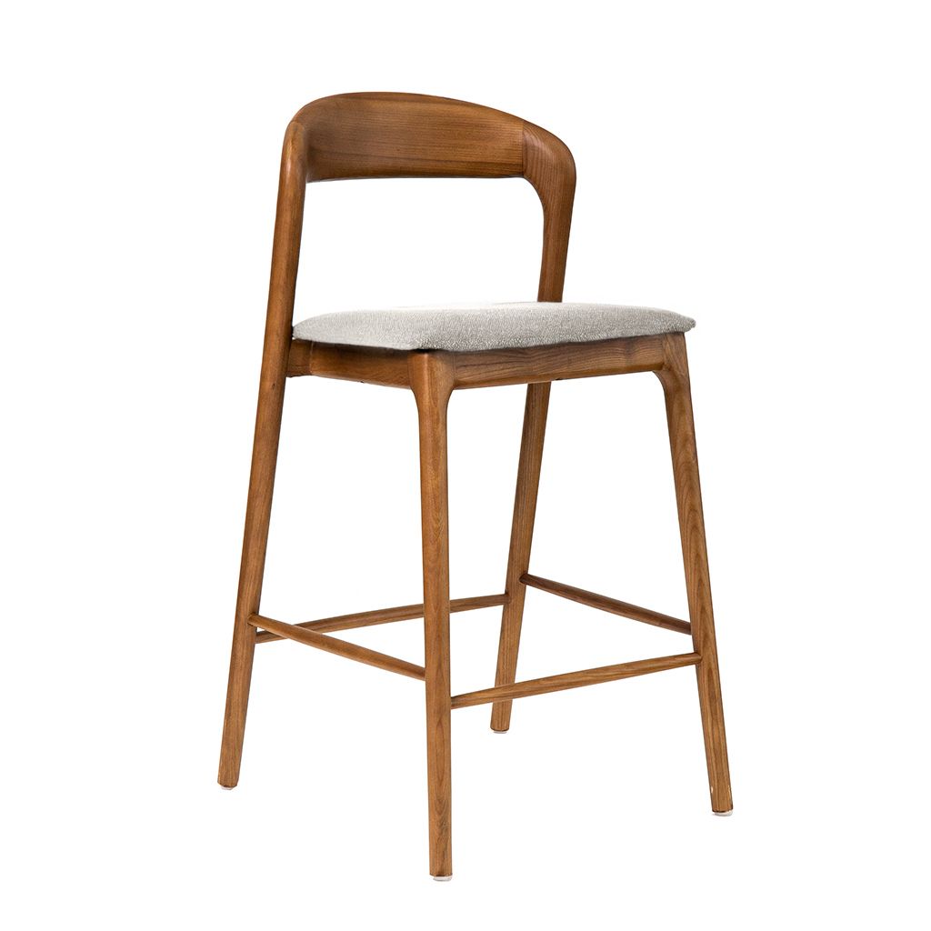 Shannen Bar Chair-Oak Frame with Light Grey Fabric Seat
