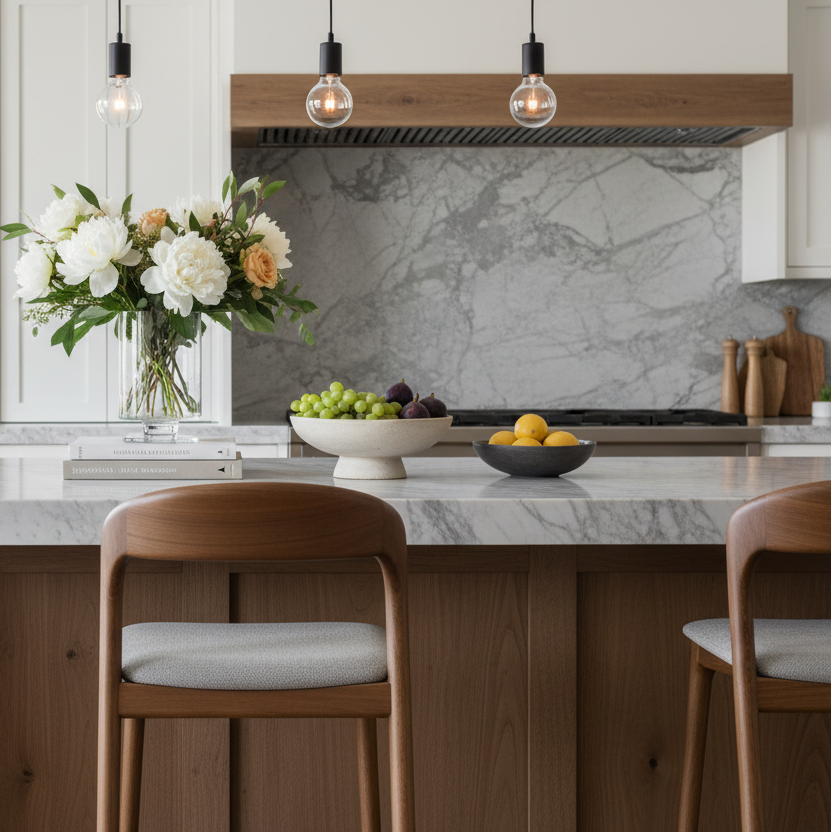 Shannen Bar Chair-Oak Frame with Light Grey Fabric Seat