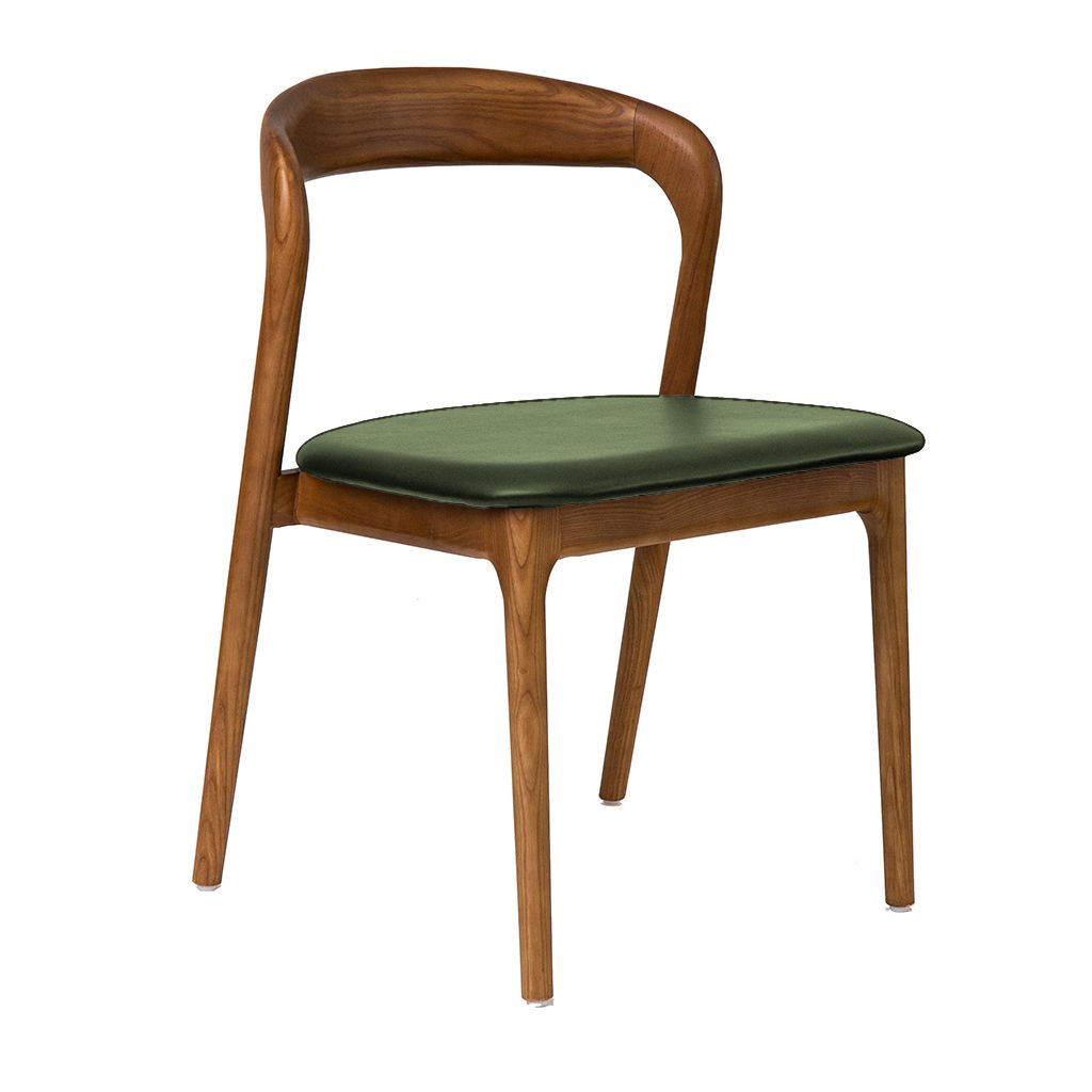 Shannen Dining Chair-Walnut Frame with Olive PU Seat