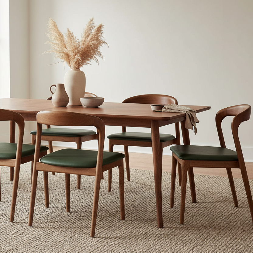 Shannen Dining Chair-Walnut Frame with Olive PU Seat