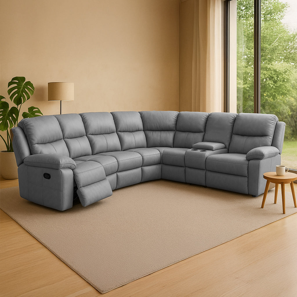 Ibis 6 Seater Leather Cnr Modular Recliner-Light Grey