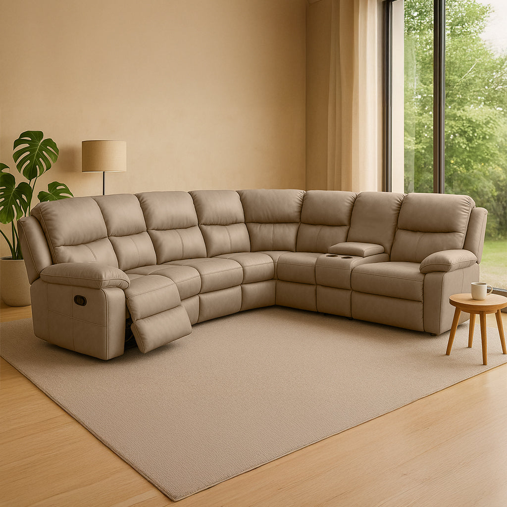 Ibis 6 Seater Leather Cnr Modular Recliner-Taupe