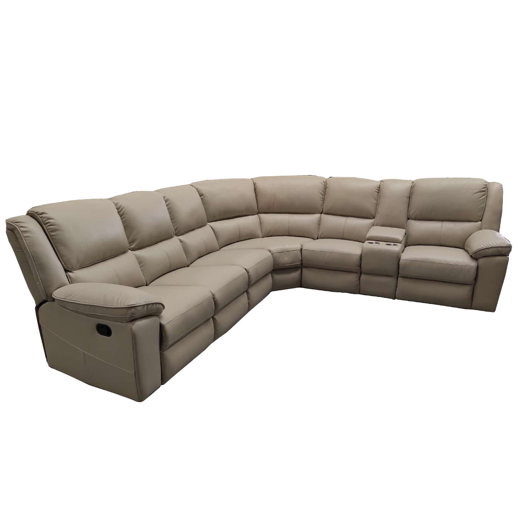 Ibis 6 Seater Leather Cnr Modular Recliner-Taupe
