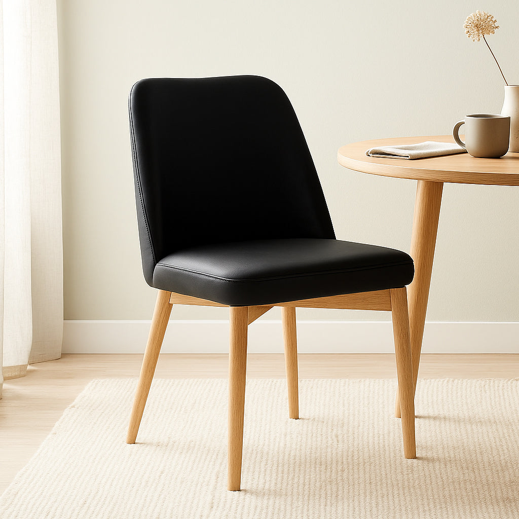 Jasper Leather Dining Chair-Black Leather with Clear Stain Legs