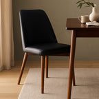Jasper Leather Dining Chair-Black Leather with Blackwood Stain Legs