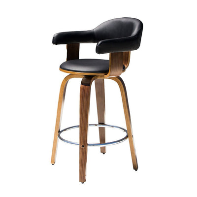 Lion Swivel Bar Chair-Walnut Frame with Black PU