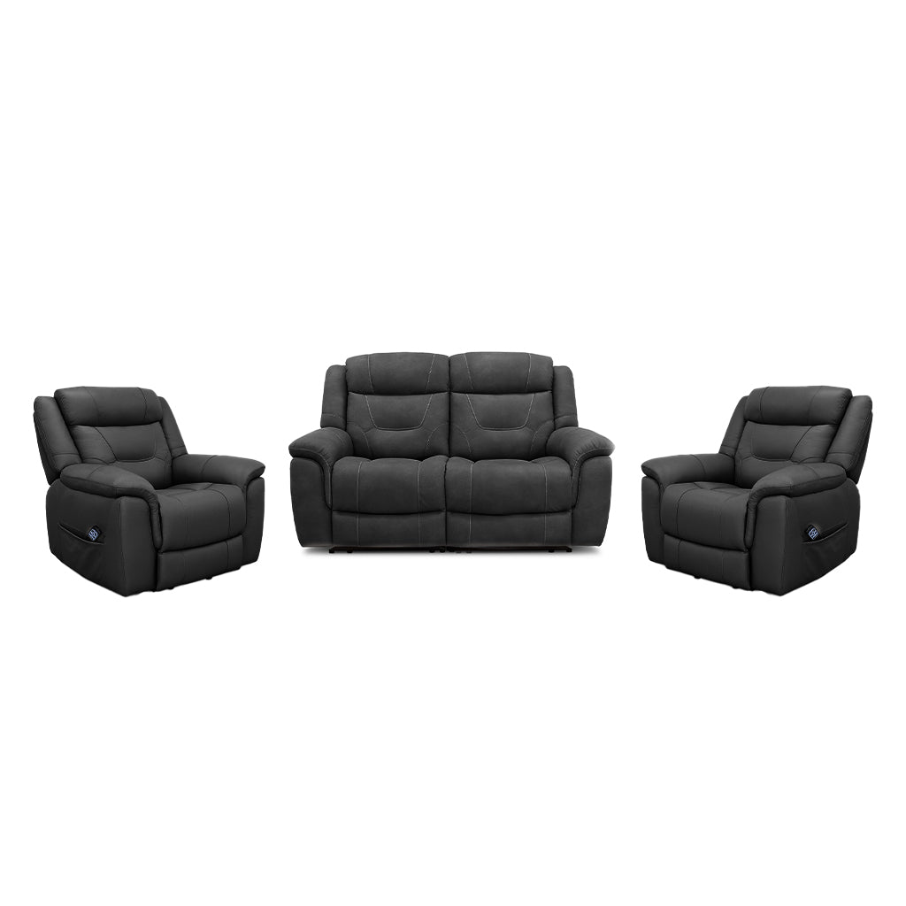 Kate 3 Piece Leather Manual Recliner Suite-2 Seater Recliner Sofa + 2 Recliners