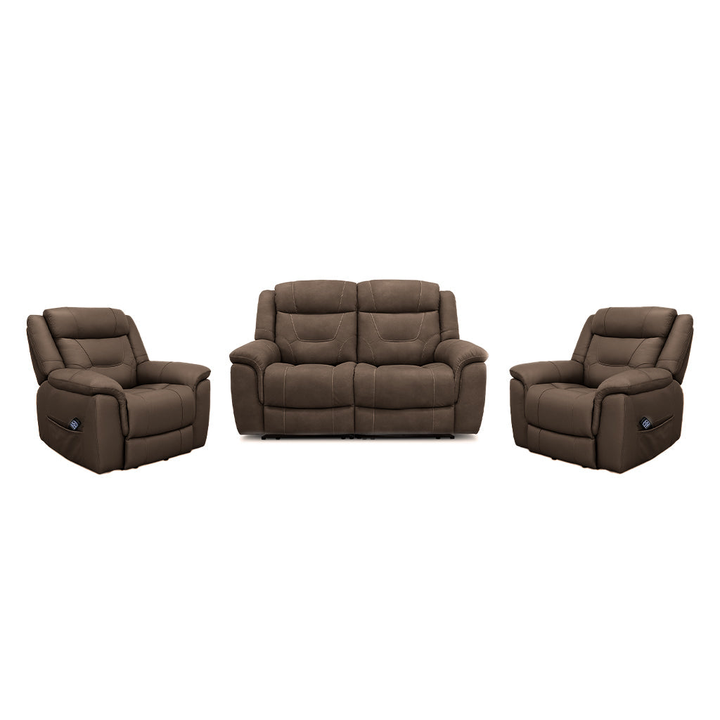 Kate 3 Piece Leather Manual Recliner Suite-2 Seater Recliner Sofa + 2 Recliners