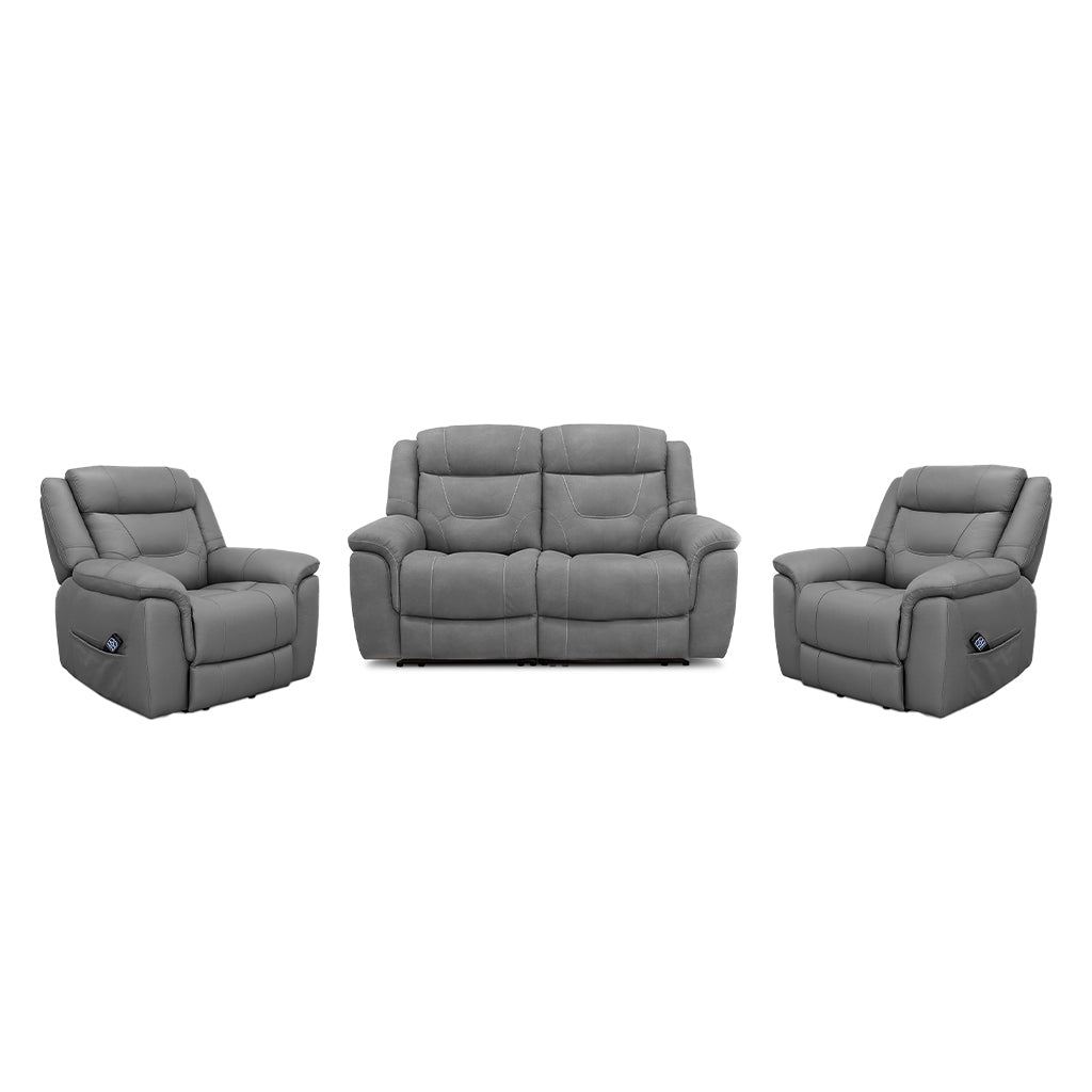Kate 3 Piece Leather Manual Recliner Suite-2 Seater Recliner Sofa + 2 Recliners