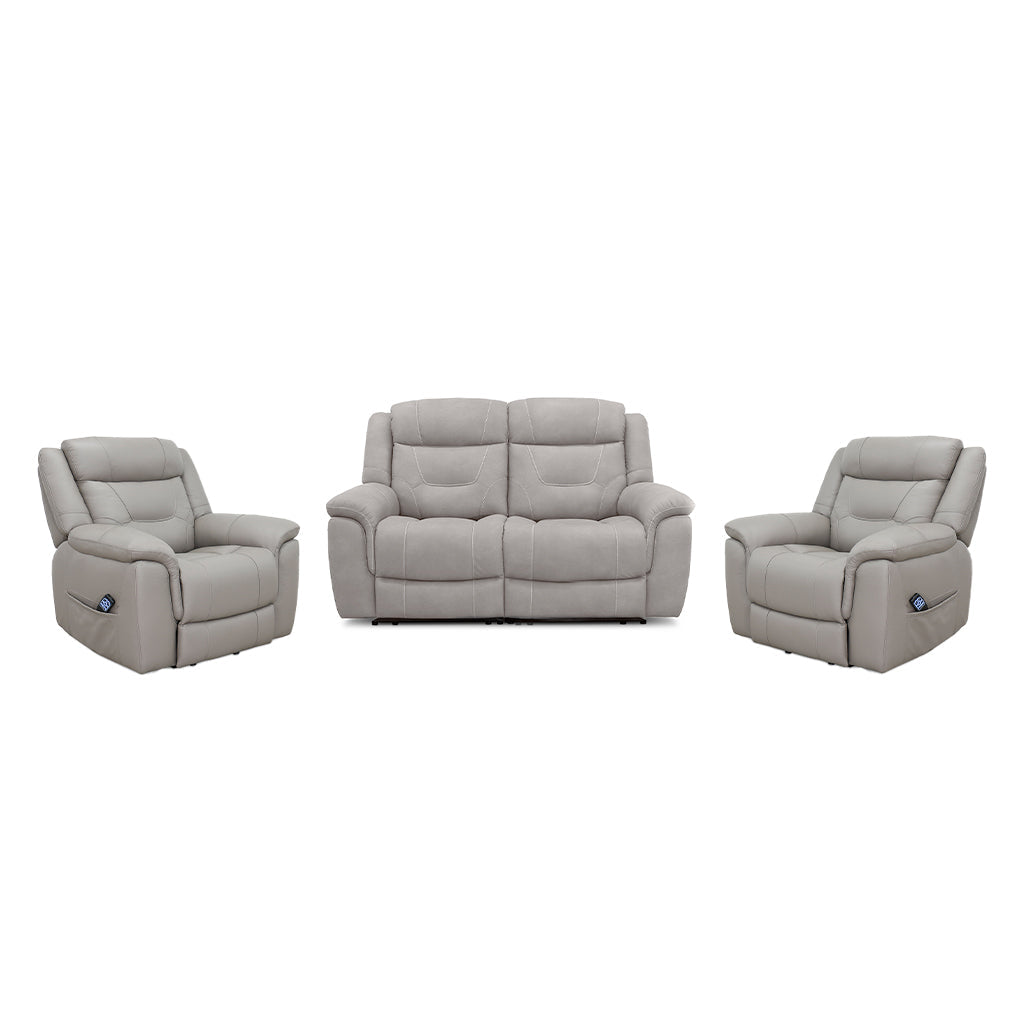 Kate 3 Piece Leather Manual Recliner Suite-2 Seater Recliner Sofa + 2 Recliners