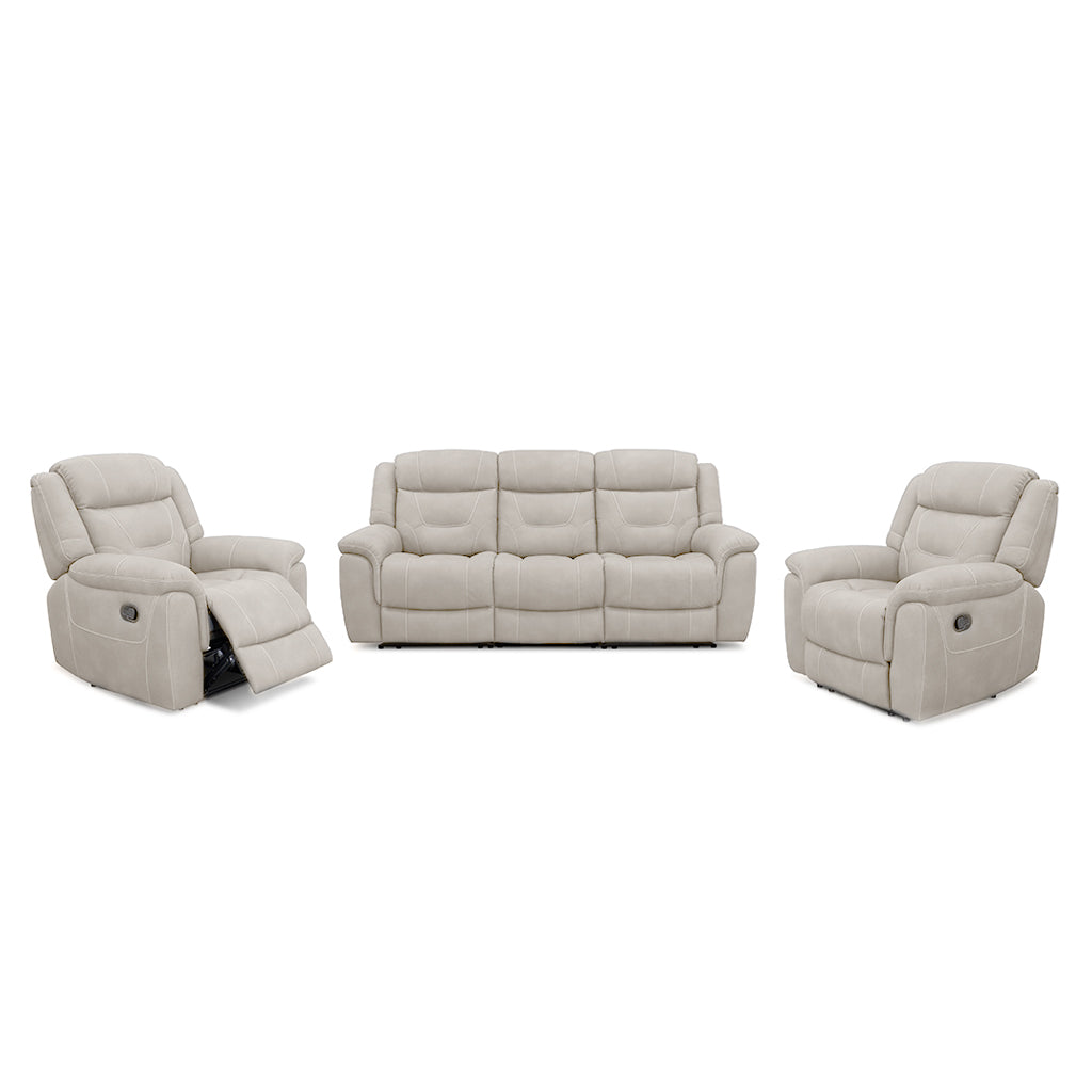 Kate Power Recliner Suite 3 Seater Recliner and 2 Recliners-Light Taupe