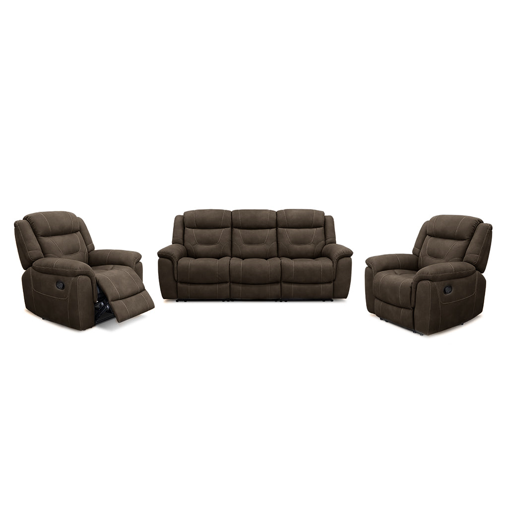 Kate Power Recliner Suite 3 Seater Recliner and 2 Recliners-Dark Brown