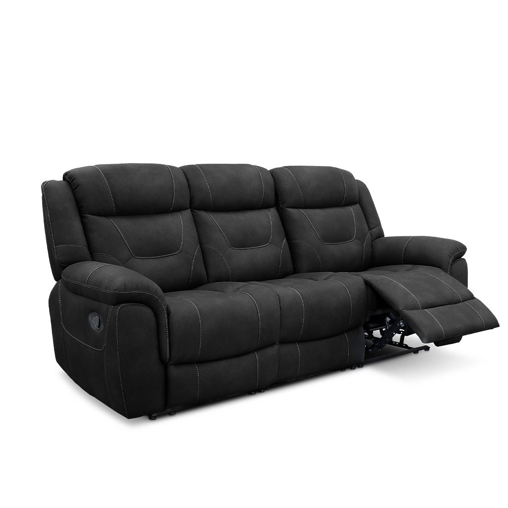 Kate 3 Seater Leather Manual Recliner-Black