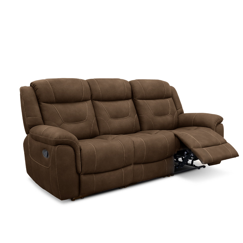 Kate 3 Seater Leather Manual Recliner-Dark Brown