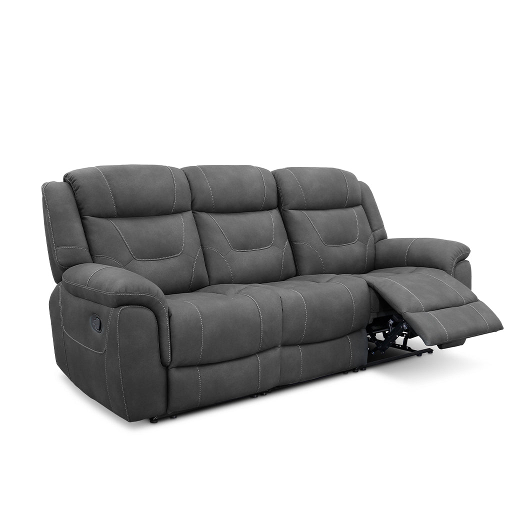 Kate 3 Seater Leather Manual Recliner-Dark Grey
