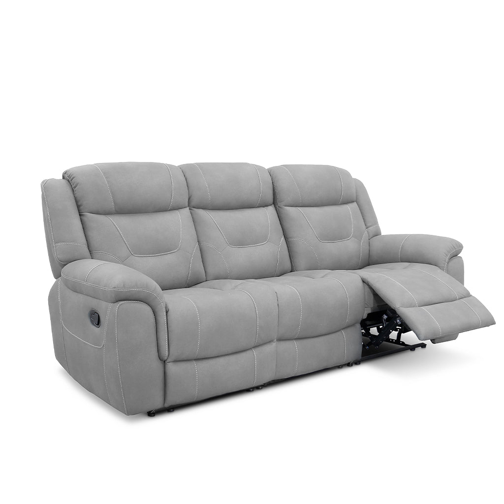 Kate 3 Seater Leather Manual Recliner-Mid Grey