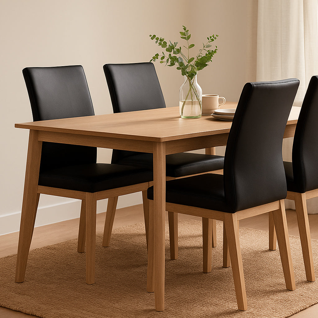 Kobe Leather Dining Chair-Black Leather with Clear Stain Legs