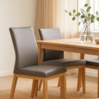 Kobe Leather Dining Chair-Mid Grey Leather with Clear Stain Legs