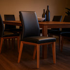 Kobe Leather Dining Chair-Black Leather with Blackwood Stain Legs