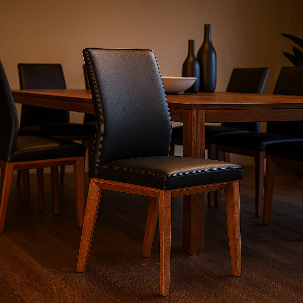 Kobe Leather Dining Chair-Black Leather with Blackwood Stain Legs