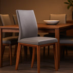 Kobe Leather Dining Chair-Mid Grey Leather with Blackwood Stain Legs