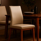 Kobe Leather Dining Chair-Light Mocha Leather with Blackwood Stain Legs